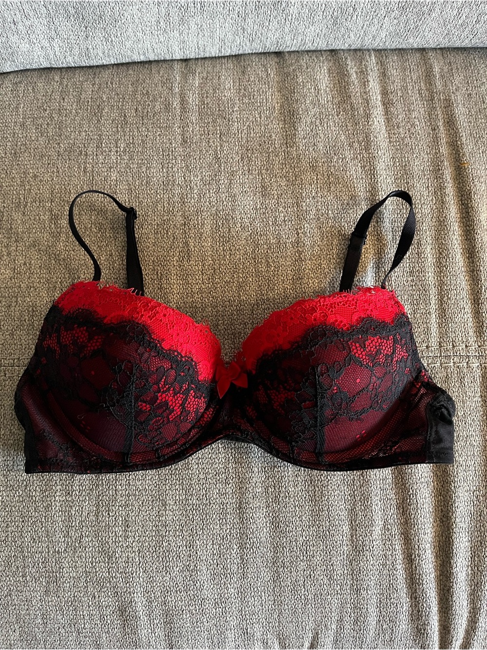 Adore Me Red & Black Lace Underwire Bra
